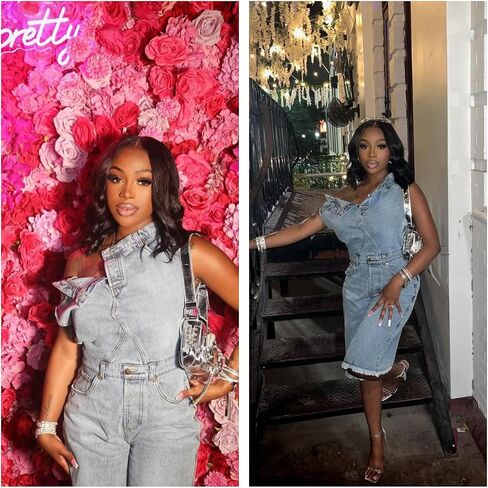 Molilove Women’s Denim Romper Sexy Off Shoulder Shorts Jean Jumpsuit Stretchy Y2K Bodycon Denim One Piece Outfits with Pocket in Saudi Arabia