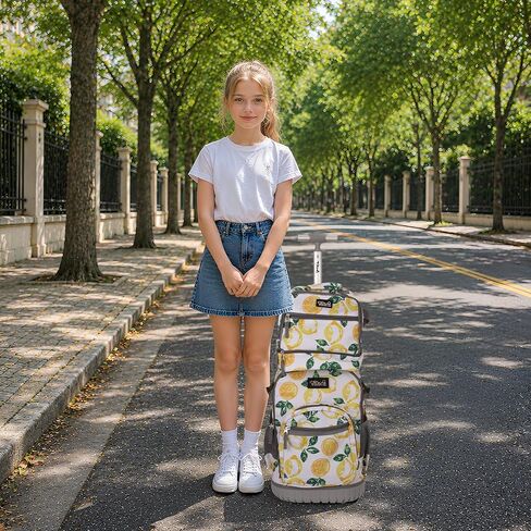 Tilami Rolling Backpack for Kids 19 inch with Lunch Bag Wheeled Laptop Backpack,Lemon in Kuwait