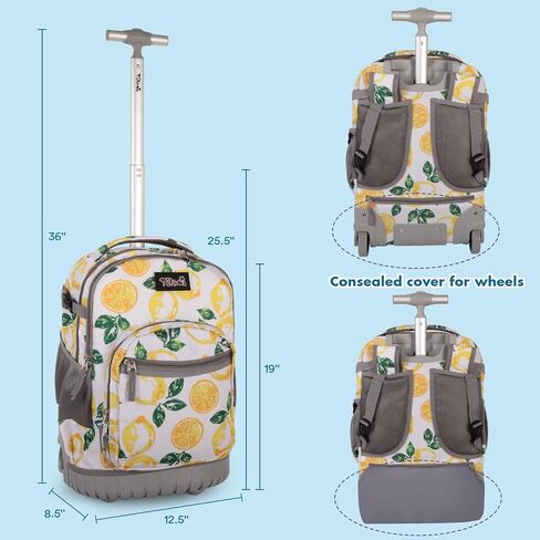 Tilami Rolling Backpack for Kids 19 inch with Lunch Bag Wheeled Laptop Backpack,Lemon in Kuwait