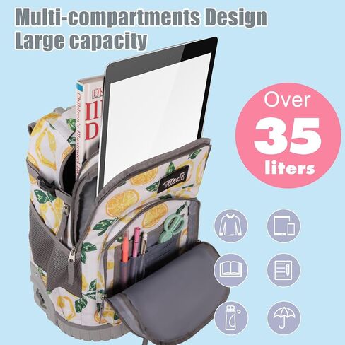 Tilami Rolling Backpack for Kids 19 inch with Lunch Bag Wheeled Laptop Backpack,Lemon in Kuwait
