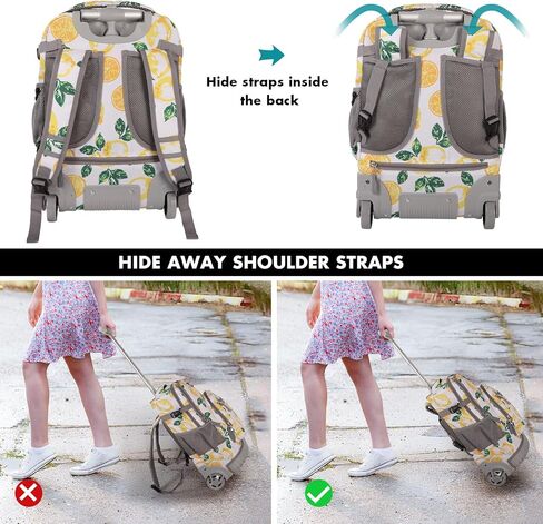 Tilami Rolling Backpack for Kids 19 inch with Lunch Bag Wheeled Laptop Backpack,Lemon in Kuwait