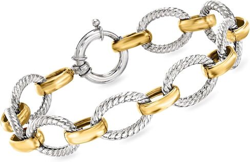 Ross-Simons Sterling Silver and 18kt Gold Over Sterling Silver Twisted-Oval Link Bracelet in Saudi Arabia