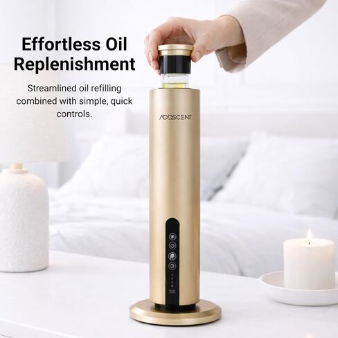 Waterless Fragrance Oil Diffuser Gold, 120ml Smart Timer, Bluetooth & Manual Control, Whisper Quiet Rechargeable Aroma Machine for Home Office Spa Hotel - 1500sqft - Fragrance Not Included in Saudi Arabia