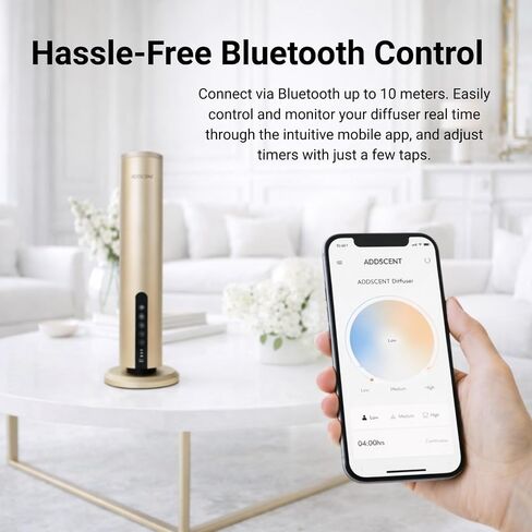 Waterless Fragrance Oil Diffuser Gold, 120ml Smart Timer, Bluetooth & Manual Control, Whisper Quiet Rechargeable Aroma Machine for Home Office Spa Hotel - 1500sqft - Fragrance Not Included in Saudi Arabia