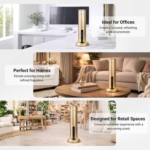 Waterless Fragrance Oil Diffuser Gold, 120ml Smart Timer, Bluetooth & Manual Control, Whisper Quiet Rechargeable Aroma Machine for Home Office Spa Hotel - 1500sqft - Fragrance Not Included in Saudi Arabia