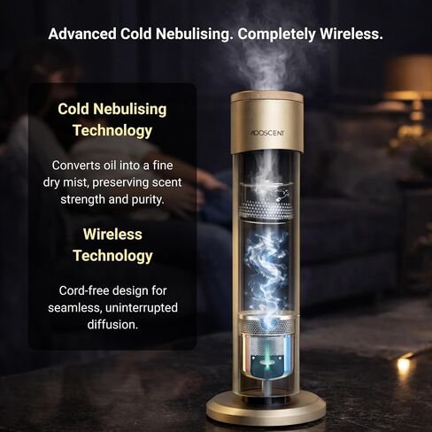 Waterless Fragrance Oil Diffuser Gold, 120ml Smart Timer, Bluetooth & Manual Control, Whisper Quiet Rechargeable Aroma Machine for Home Office Spa Hotel - 1500sqft - Fragrance Not Included in Saudi Arabia