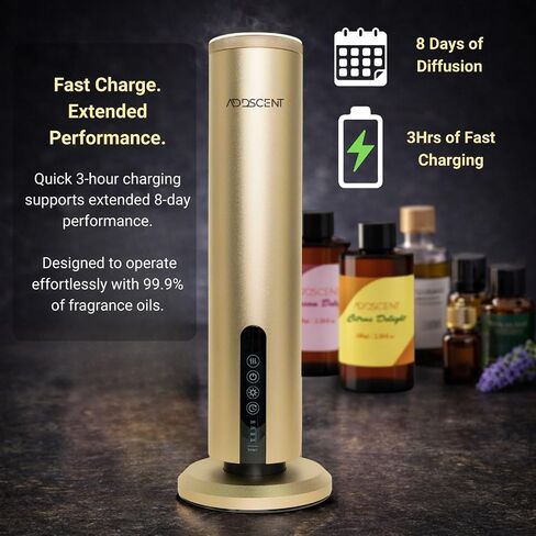 Waterless Fragrance Oil Diffuser Gold, 120ml Smart Timer, Bluetooth & Manual Control, Whisper Quiet Rechargeable Aroma Machine for Home Office Spa Hotel - 1500sqft - Fragrance Not Included in Saudi Arabia