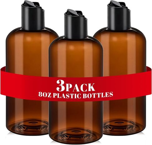 3Pcs 8 oz Clear Plastic Refillable Travel Shampoo and Conditioner Bottles with Black Disc Top Caps，Squeeze Empty Bottles Cosmetic Containers for Lotions, Body Soap Cream in Saudi Arabia