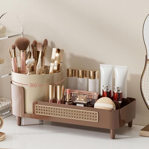 Booklov Rotating Makeup Caddy Organizer for Vanity, Large Capacity Cosmetic Display Case, Countertop Beauty Storage Holder for Skincare, Brush Eyeshadow Lipstick, Counter Desk Organization, White in Saudi Arabia