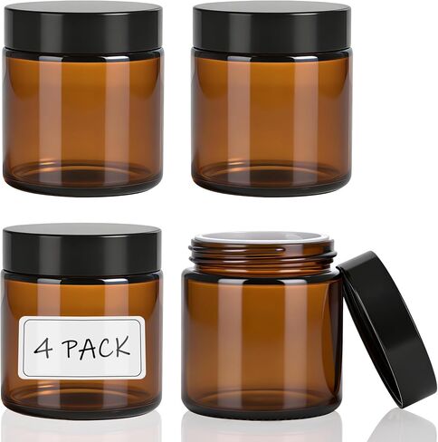 4oz Amber Glass Jars with Lids,Cosmetic Containers with Inner Liners for Creams, Lotions, Body Scrubs, Salve Jars,4 Pack in Saudi Arabia