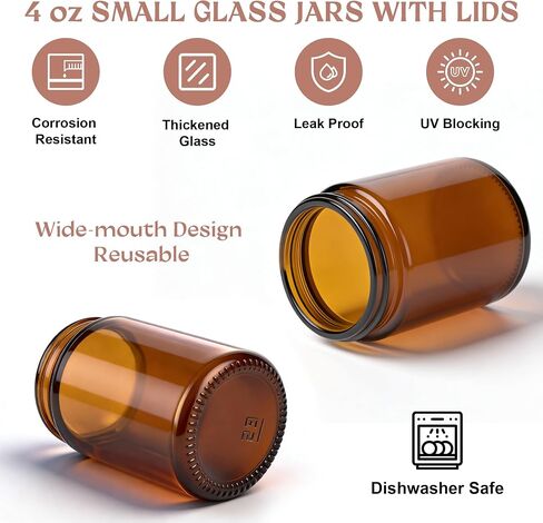 4oz Amber Glass Jars with Lids,Cosmetic Containers with Inner Liners for Creams, Lotions, Body Scrubs, Salve Jars,4 Pack in Saudi Arabia