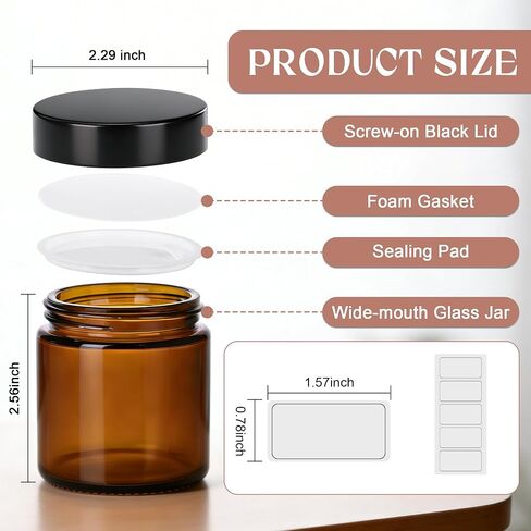 4oz Amber Glass Jars with Lids,Cosmetic Containers with Inner Liners for Creams, Lotions, Body Scrubs, Salve Jars,4 Pack in Saudi Arabia