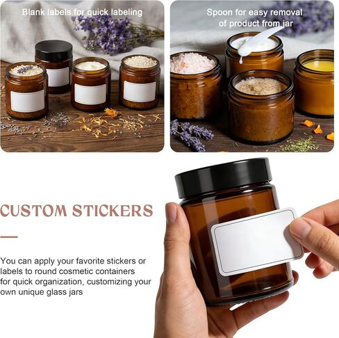 4oz Amber Glass Jars with Lids,Cosmetic Containers with Inner Liners for Creams, Lotions, Body Scrubs, Salve Jars,4 Pack in Saudi Arabia