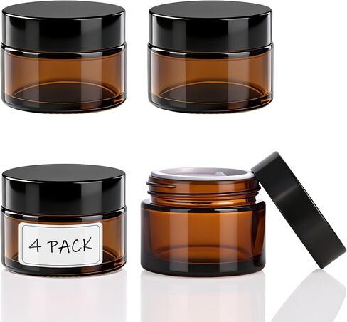 4oz Amber Glass Jars with Lids,Cosmetic Containers with Inner Liners for Creams, Lotions, Body Scrubs, Salve Jars,4 Pack in Saudi Arabia