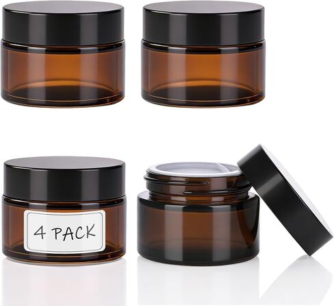 4oz Amber Glass Jars with Lids,Cosmetic Containers with Inner Liners for Creams, Lotions, Body Scrubs, Salve Jars,4 Pack in Saudi Arabia