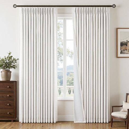 Topfinel Pinch Pleated Curtains Blackout 84 Inch 2 Panels Set, Dual Layer Natural Linen 100% Blackout Panels for Bedroom Living Room, Neutral Farmhouse Aesthetic Beige White Drapes 40" W*84" L in Saudi Arabia