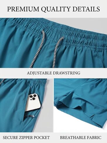Men's Quick Dry Athletic Shorts, Casual Workout Shorts with Zipper Pockets & Adjustable Drawstring in Kuwait