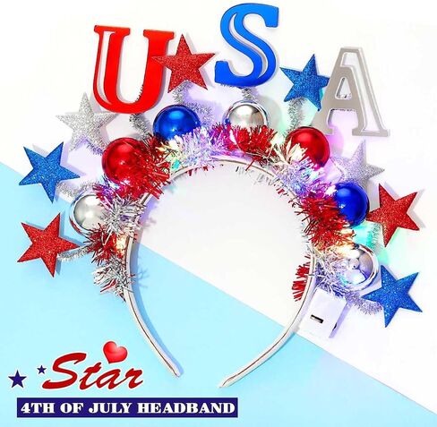 Zoestar 4th من يوليو تضيء عقال LED ستار الوطنية Headbands توهج يوم الاستقلال حفلة إكسسوارات الشعر للنساء in Kuwait
