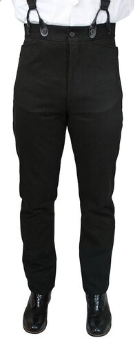 Historical Emporium Men's High Waist 100% Brushed Cotton Trousers, Victorian Western Pants with Suspender Buttons in Saudi Arabia