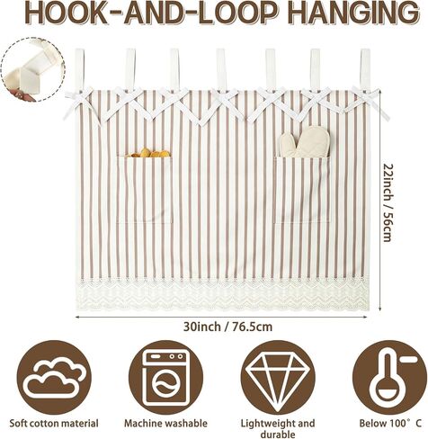 fethwoin Oven Curtain Skirt - Hook and Loop Straps Stove Curtain with Pockets Stripe Oven Door Cover with Lace Farmhouse Cottagecore Rustic Kitchen Decor for Oven Dishwasher Cabinet Hidden Curtain in Saudi Arabia