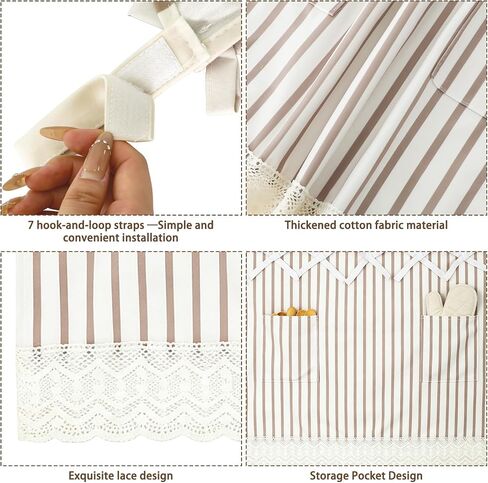 fethwoin Oven Curtain Skirt - Hook and Loop Straps Stove Curtain with Pockets Stripe Oven Door Cover with Lace Farmhouse Cottagecore Rustic Kitchen Decor for Oven Dishwasher Cabinet Hidden Curtain in Saudi Arabia
