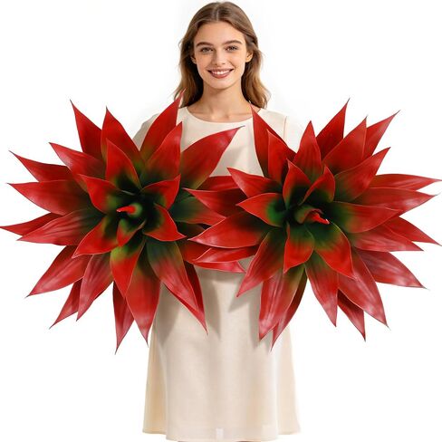 Wertuirk 28 Inch Artificial Agave Plant Set of 2, Realistic Faux Succulents with Vibrant Color, UV Resistant Fall Fake Plants for Indoor Outdoor, Home, Garden Decor (Red×2, Extra Large) in Saudi Arabia
