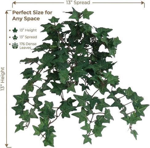 Larksilk 13" Artificial English Ivy Plant – Faux Greenery with 176 Leaves for Hanging Baskets, Window Boxes, Indoor Decor, Outdoor Planters, Home and Event Decorations – UV Resistant & Lifelike in Saudi Arabia