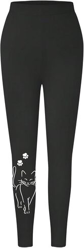 WDIRARA Women's Plus Size Cartoon Cat Print Graphic Leggings Cute Skinny Leg Pants in Kuwait