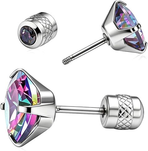 Titanium Earrings for Sensitive Ears Hypoallergenic G23 Implant Grade Titanium Post Screw Back 5A Cubic Zirconia Stud Earrings for Women Men in Saudi Arabia
