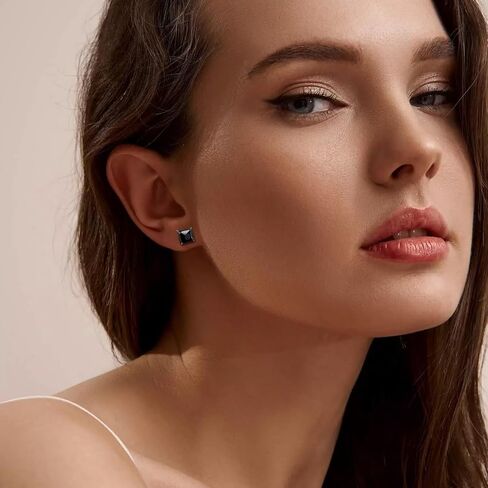 RIOSO 8 Pairs Stainless Steel Stud Earrings for Men Women Silver Black Hypoallergenic Square Ear Studs Inlaid Cubic Zirconia Men’s Earrings Set in Saudi Arabia
