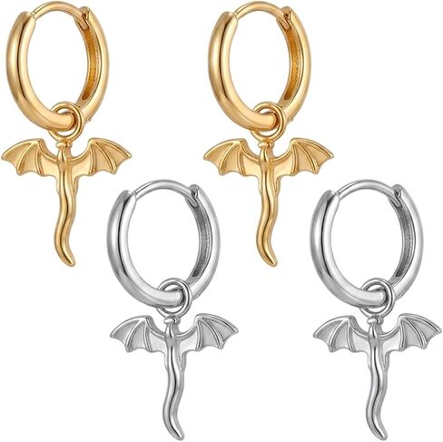 4 PCS Dragon Earrings Set, Flying Dragon Design in Gold and White,Dragon Jewelry for Fantasy Enthusiasts and Everyday Wear in Saudi Arabia