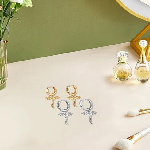 4 PCS Dragon Earrings Set, Flying Dragon Design in Gold and White,Dragon Jewelry for Fantasy Enthusiasts and Everyday Wear in Saudi Arabia