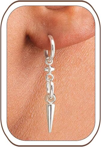 Earrings for Men - Stainless Steel Spike Dangle Hoop Earrings for Women, Hypoallergenic Cartilage Punk Earring Hoops with 925 Sterling Silver Posts for Sensitive Ear (Gold/Steel Gray) in Saudi Arabia