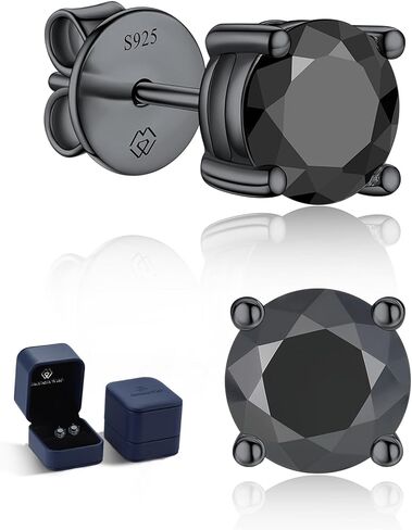 MomentWish Black Mens Earring Moissanite Stud Earrings for Men D Color VVS1 Moissanite 925 Sterling Silver Onyx Stud Earrings For Women Men (0.5/1/2/4Carat) in Kuwait