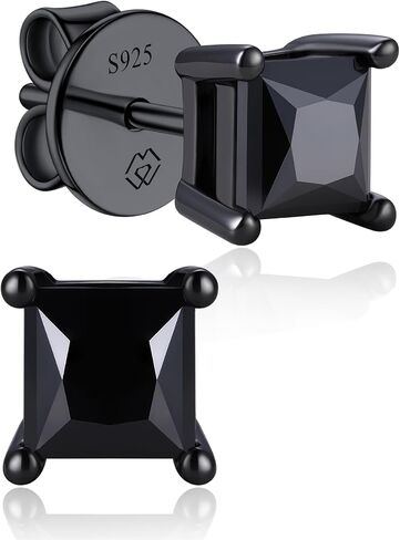 MomentWish Black Mens Earring Moissanite Stud Earrings for Men D Color VVS1 Moissanite 925 Sterling Silver Onyx Stud Earrings For Women Men (0.5/1/2/4Carat) in Saudi Arabia