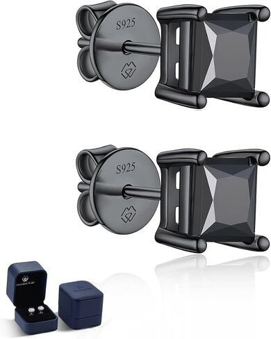 MomentWish Black Mens Earring Moissanite Stud Earrings for Men D Color VVS1 Moissanite 925 Sterling Silver Onyx Stud Earrings For Women Men (0.5/1/2/4Carat) in Saudi Arabia