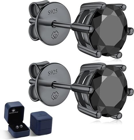 MomentWish Black Mens Earring Moissanite Stud Earrings for Men D Color VVS1 Moissanite 925 Sterling Silver Onyx Stud Earrings For Women Men (0.5/1/2/4Carat) in Saudi Arabia