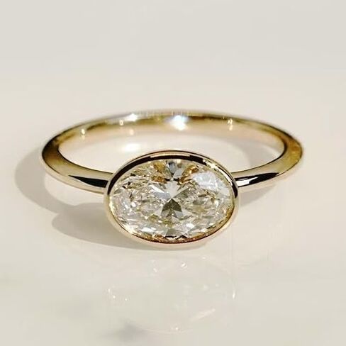 YashJewelArt 2.50 قيراط بيضاوي الشكل تم إنشاؤه في مختبر الماس الشرقي والغربي، خاتم خطوبة زفاف نسائي 14 قيراط مطلي بالذهب الأصفر 925 فضة استرلينية in Kuwait