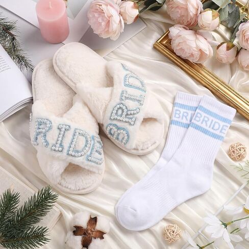 Unittype 2 Pack Bride to Be Gift Pearl Rhinestone Slippers Something Blue Socks for Bachelorette Wedding Bridal Shower Gift in Kuwait