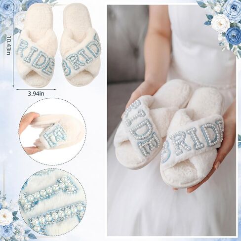 Unittype 2 Pack Bride to Be Gift Pearl Rhinestone Slippers Something Blue Socks for Bachelorette Wedding Bridal Shower Gift in Kuwait