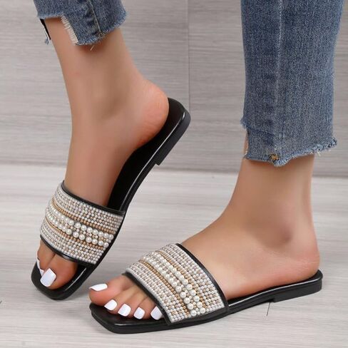 Women's Square-Toe Flat Sandals Casual and Elegant Slip-On Summer Beach and Everyday Shoes in Kuwait