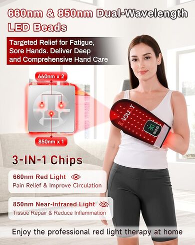 Cordless Red Light Therapy Glove for Hand, 5000mAh Rechargeable Dual-Sided 112 LEDs 660nm&850nm Infrared Light Therapy Device for Hand Fingers Wrist Joint Pain Relief (Black) in Saudi Arabia