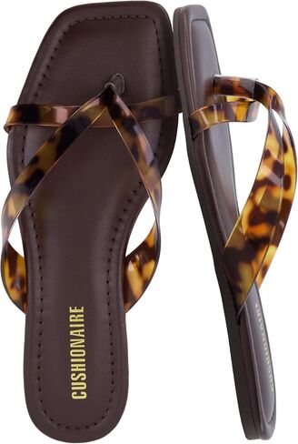 CUSHIONAIRE Titan Square Toe Flip Flops للنساء، صنادل نسائية مسطحة أنيقة سهلة الارتداء مع وسادة قدم مبطنة in Kuwait