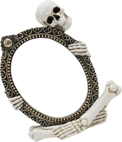 Horror Skull Picture Frame Decor, Gothic Resin Skeleton Ornament for Halloween Party, Mantel Shelf Display for Dark Theme Home Office in Saudi Arabia