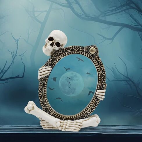 Horror Skull Picture Frame Decor, Gothic Resin Skeleton Ornament for Halloween Party, Mantel Shelf Display for Dark Theme Home Office in Saudi Arabia