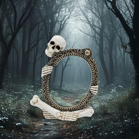 Horror Skull Picture Frame Decor, Gothic Resin Skeleton Ornament for Halloween Party, Mantel Shelf Display for Dark Theme Home Office in Saudi Arabia