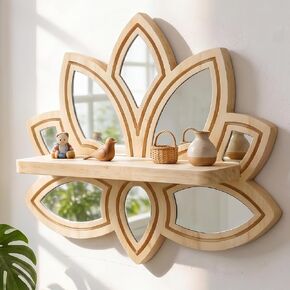 Seashell-Shaped Wooden Wall Shelf, Boho Coastal Floating Shelves for Wall Decor, 2-Tier Natural Wood Display Shelf for Bedroom, Living Room - Unique Beachy Wall Organizer, 13.97x13.77inch in Saudi Arabia