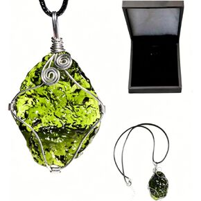 Moldavite Pendant Necklace Genuine Irregular Czech Green Healing Crystal Unique Meteorite Energy Stone Jewelry for Women and Men 4x2cm in Saudi Arabia
