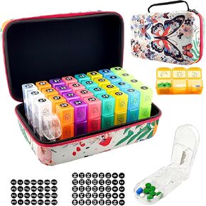 Monthly Pill Organizer 3 Times a Day,31-Day Monthly Pill Organizer, Travel Pill Organizer with Pill Cutter, AM PM Storage Case, Monthly & Weekly Stickers(Pattern) in Saudi Arabia