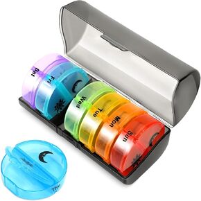 Medicine Pill Organizer Travel Pill Box 7 Day Small Pill Case Purse Am Pm Pill Container Daily Pill Holder Twice a Day Pill Sorter Day Night Pill Organizer Large Compartment Compact Portable in Saudi Arabia